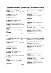 English Worksheet: Role-play: Ordering food at a restaurant