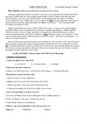 English Worksheet: FIRST TERM EXAM 2as secondary school students -foreign languages