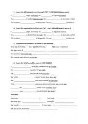 English Worksheet: Past Simple was, were, regular verbs