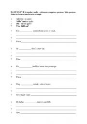 English Worksheet: PAST SIMPLE irregular verbs – affirmative, negative, questions, WH- questions