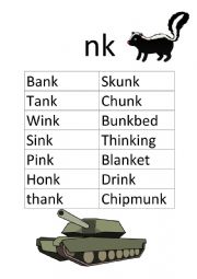 English Worksheet: nk word list