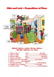 English Worksheet: Hide and Seek - Prepositions of Place
