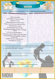 English Worksheet: A LETTER TO MY MOM! -  WRITTING -