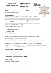 English Worksheet: mid term test N1 first form