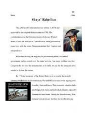 English Worksheet: shays rebellion