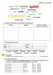 English Worksheet: Work on words: Personality