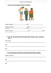 English Worksheet: What is he/she wearing?
