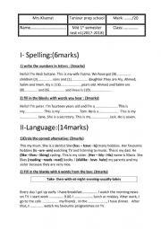 English Worksheet: mid 1st semester test n1(2017-2018)