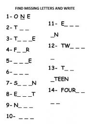 English Worksheet: Numbers 1 - 20