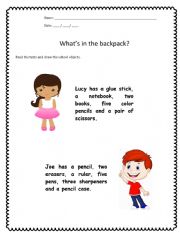 English Worksheet: Whats in the backpack?