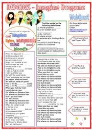 English Worksheet: Demons - Imagine Dragons (Song)