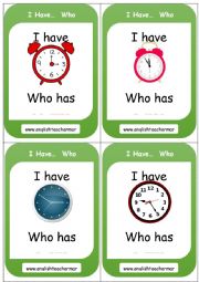 English Worksheet: I Have Who Has Telling Time