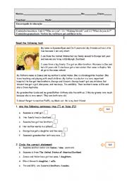English Worksheet: english test family