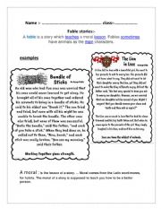 English Worksheet: fable stories