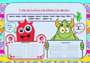 English Worksheet: Feed the two monsters  Regular and  Irregular plurals