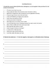 English Worksheet: Identifying Sentences
