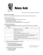 English Worksheet: Mahatma Gandhi Listening Activity