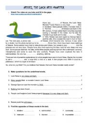 English Worksheet:  Loch Ness Monster; Opinion Essay