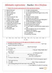 English Worksheet: idiomatic expressions