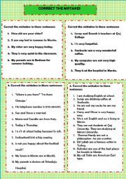 English Worksheet: correct nistakes ( to be )