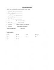 English Worksheet: 5 Senses Worksheet