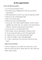 English Worksheet: At the supermarket Oral class