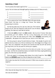 English Worksheet: Describing a friend