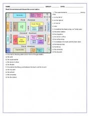 English Worksheet: Prepositions of place on a map 