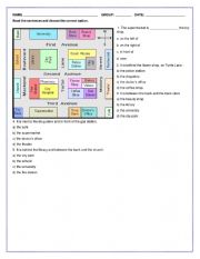 Prepositions of place on a map 