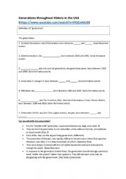 English Worksheet: Generations Throughout History (video activity; w/key)