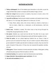 English Worksheet: outdoor activities ideas