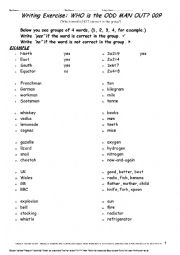 English Worksheet: ODD-MAN-OUT 009 Writing Exercise