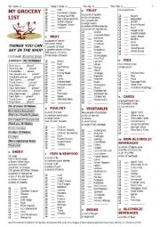 English Worksheet: SPEAKING 010 A ROLE PLAY using a GROCERY LIST