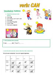 English Worksheet: VERB CAN