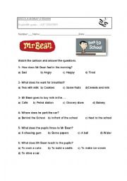 English Worksheet: Mr Bean Back to School activity