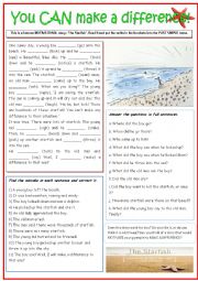 English Worksheet: The Starfish Story/You can make a difference. 