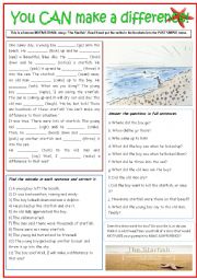 English Worksheet: The Starfish Story/You can make a difference. 