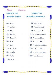 NUMVERS WITH VOWELS AND CONSONANTS