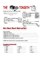 English Worksheet: The Lion Sleeps Tonight (English Song)