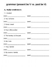 English Worksheet: present bev vs past bev