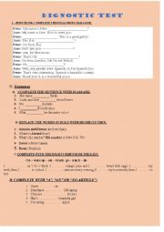 English Worksheet: DIAGNOSTIC TEST