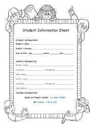 English Worksheet: STUDENT INFORMATION SHEET