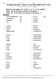 English Worksheet: ODD-MAN-OUT 010 Writing Exercise