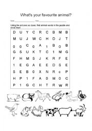 Animals word search