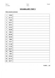 English Worksheet: dates test