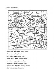 English Worksheet: Colour by numbers 1 - 20