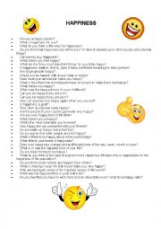 English Worksheet: CONVERSATION: HAPPINESS