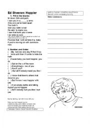 English Worksheet: Intermediate Song and Sentence Making Ed Sheeran Happier