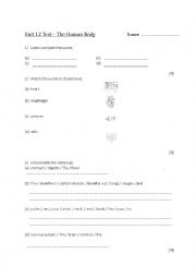 English Worksheet: The Human Body (Test)