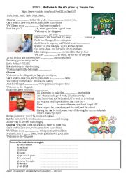 English Worksheet: SONG -  Welcome to the 4th grade by  Dwayne Reed